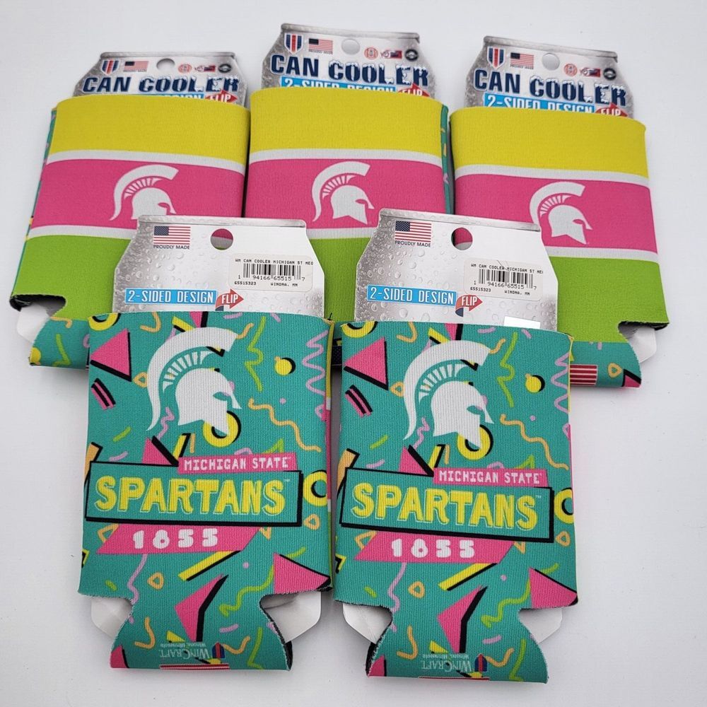 Set of 5 Michigan State‎ Spartans Wincraft Can Coolers 2-Sided Colorful Design
